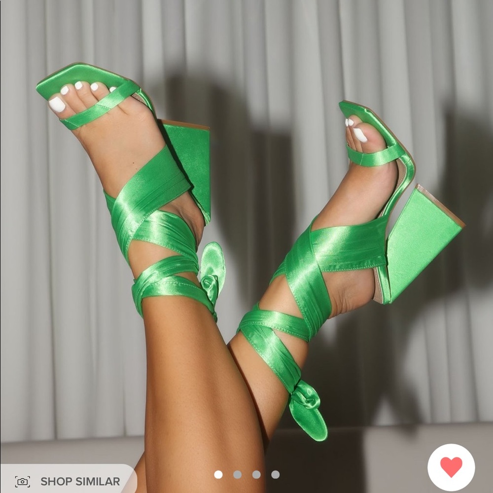 Green satin heels